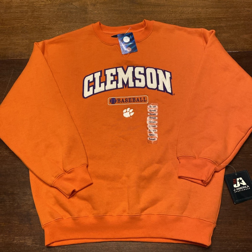 New Clemson Baseball Embroidered Sweatshirt Men's Size Small Orange J‎ America